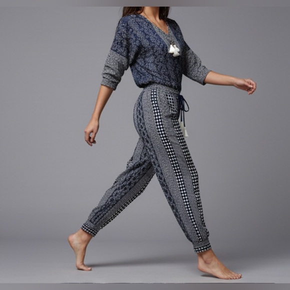 Boho Striped Print Pants With Pockets Navy Blue - Picture 3 of 9